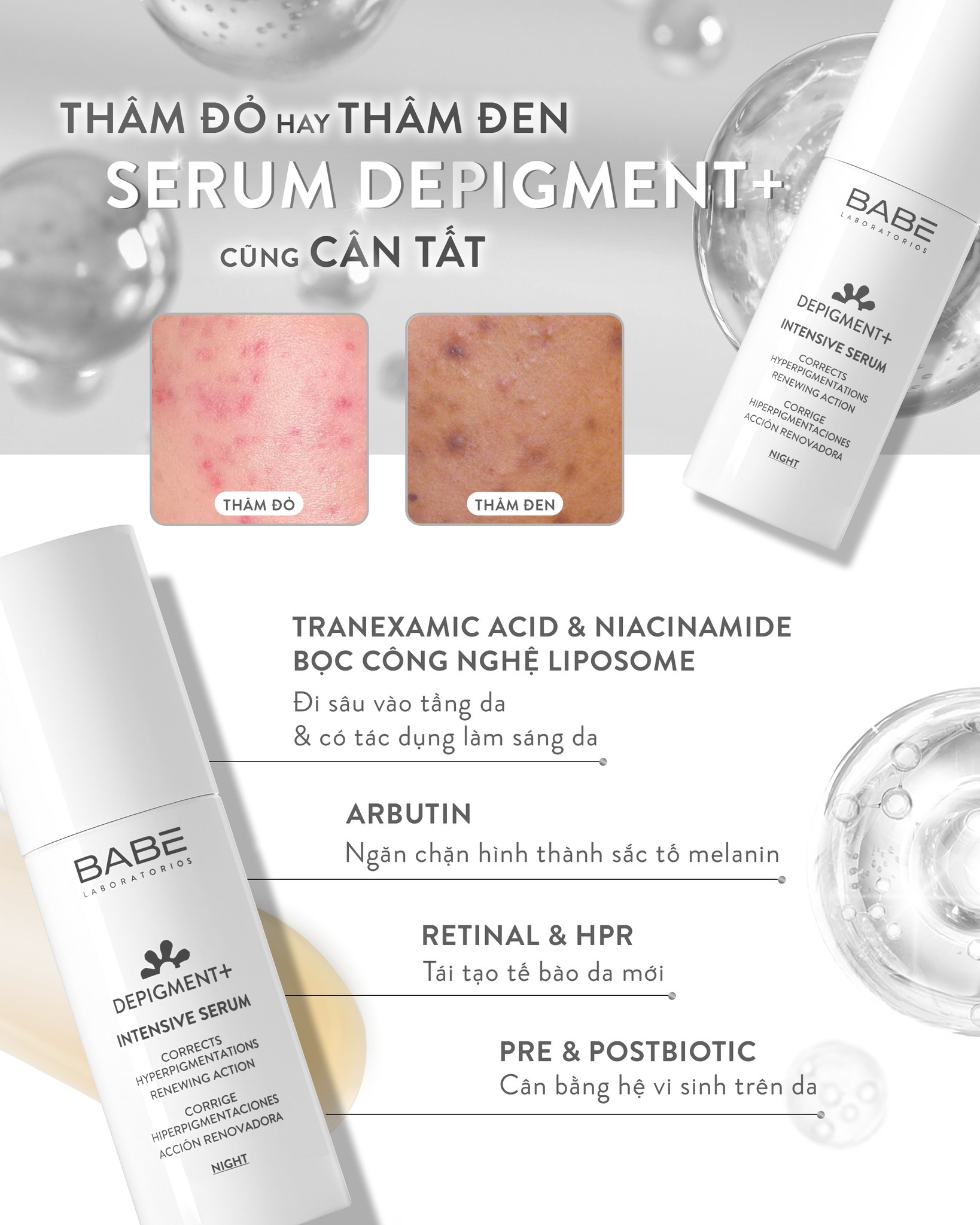 Babe Serum Depigment + Intensive Serum Làm Sáng Da, Mờ Thâm Nám  30Ml (Cty)