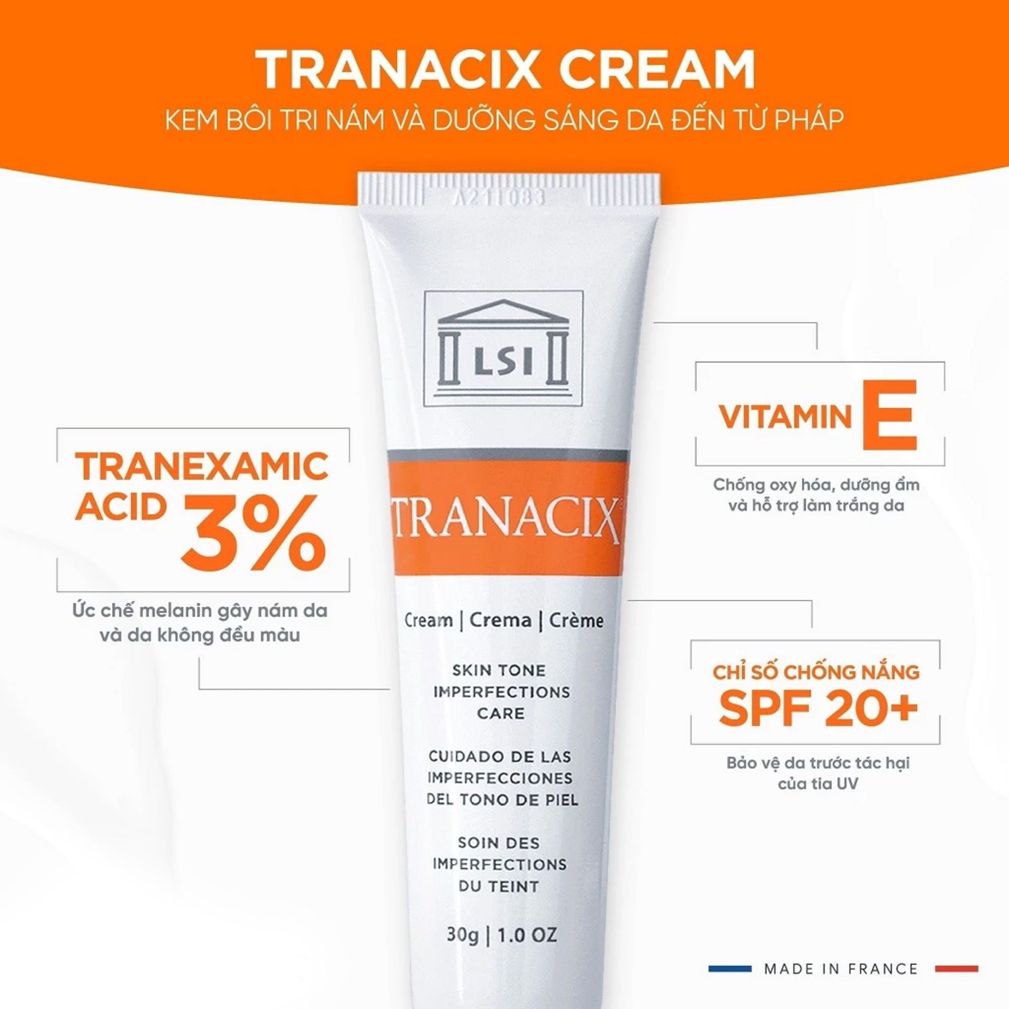Tranacix Kem Dưỡng Mờ Nám Sáng Da 30Ml (Cty)