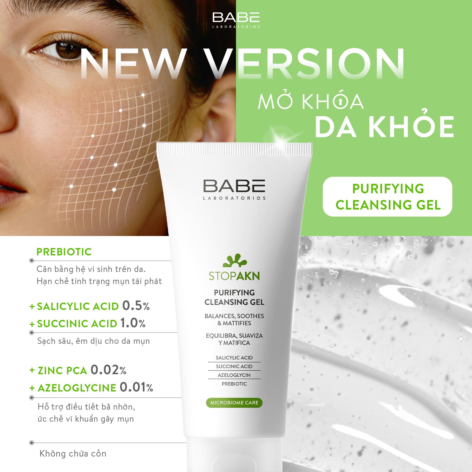 Babe Srm Stop Akn Purifying Cleansing Gel Da Dầu Mụn 200Ml (Cty)
