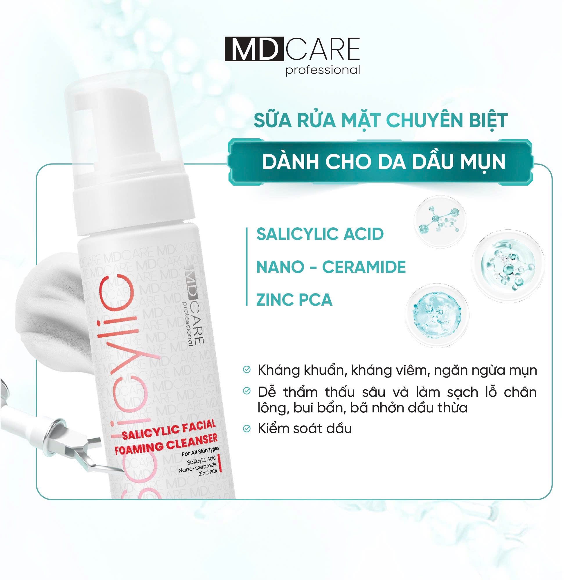 Md Care Srm Salicylic Foaming Kiểm Soát Da Dầu Mụn 150Ml-Trắng Đỏ (Cty)