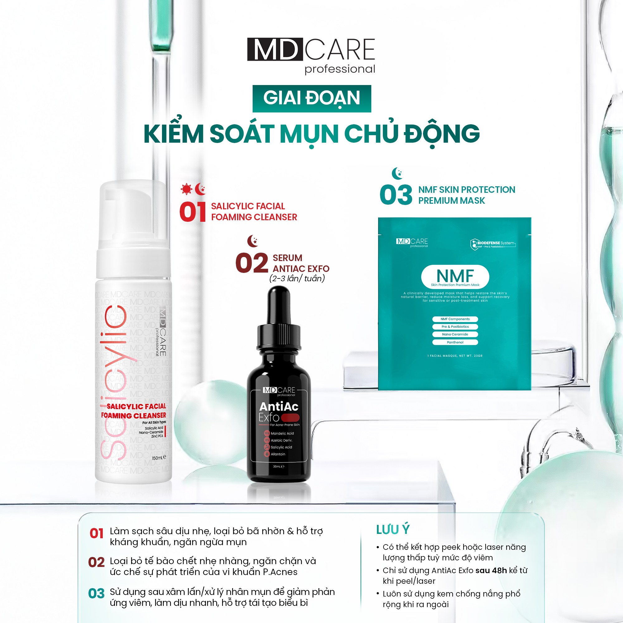 Md Care Srm Salicylic Foaming Kiểm Soát Da Dầu Mụn 150Ml-Trắng Đỏ (Cty)
