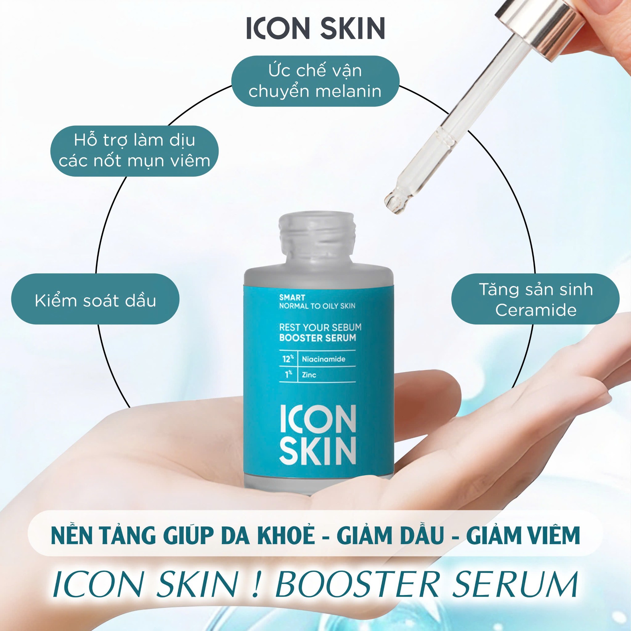 Iconskin Rest Your Sebum Booster Serum 12% Niacinamide 30Ml (Cty) - Xanh Ngọc