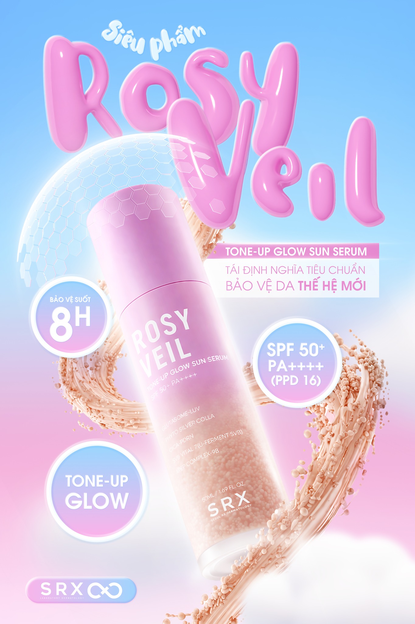 Srx KCN Rosy Veil Tone-up Glow Sun Serum 50Ml - Màu Hồng (Cty)