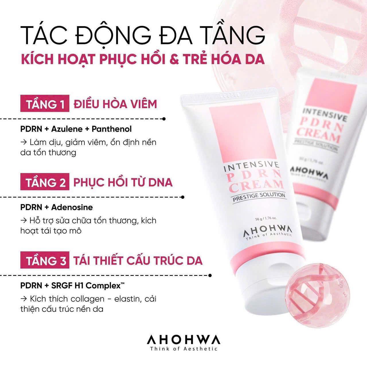 Ahohwa Kem dưỡng Prestige Solution Intensive PDRN 50g - Hồng (CTY)