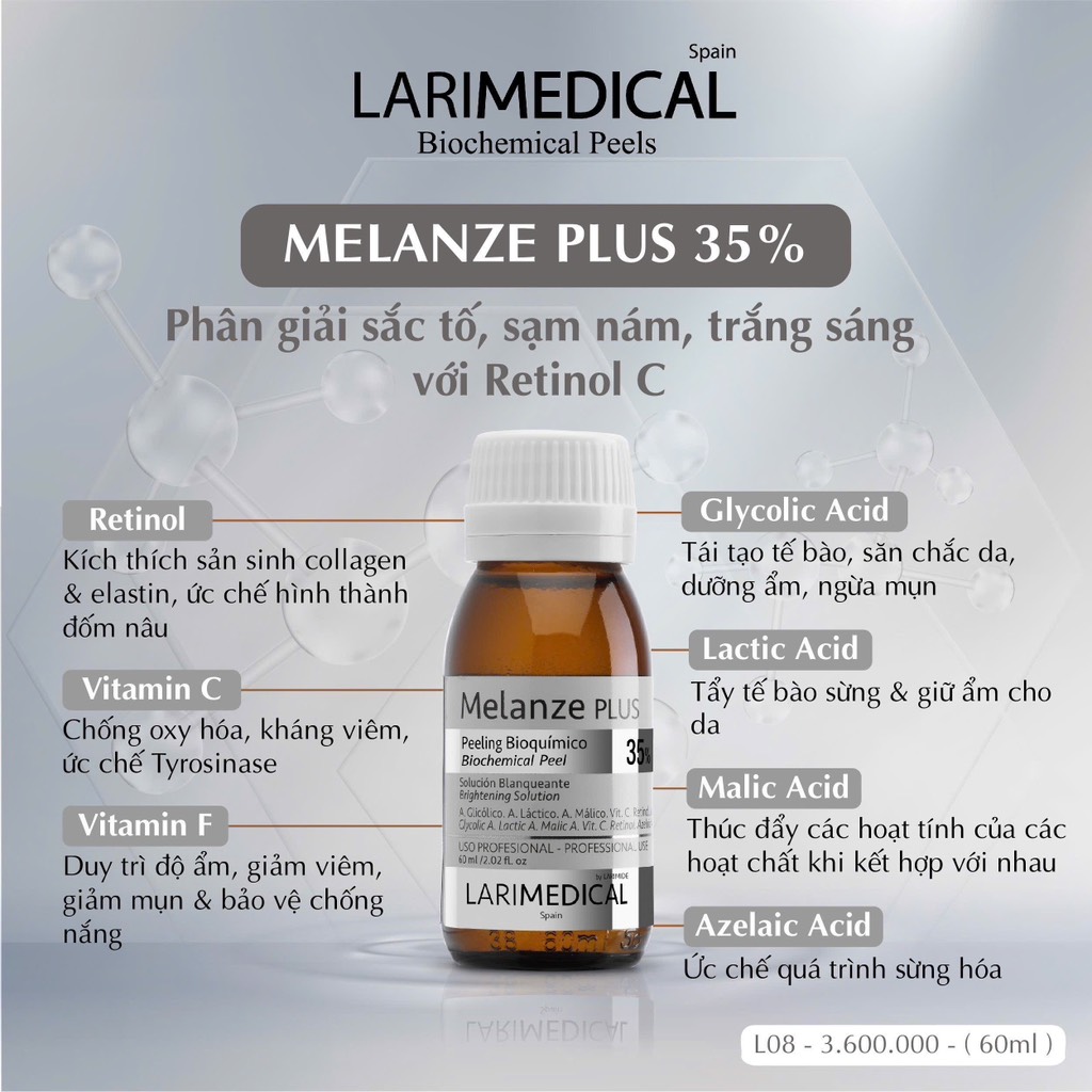 Larimedical (L08) Dung Dịch Melanze Plus 35% Dưỡng Sáng  60Ml (Cty)