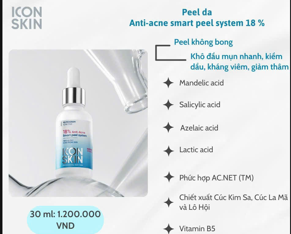 Icon Skin Peel Da Anti-Acne Smart Peel System 18% 30Ml (Cty)