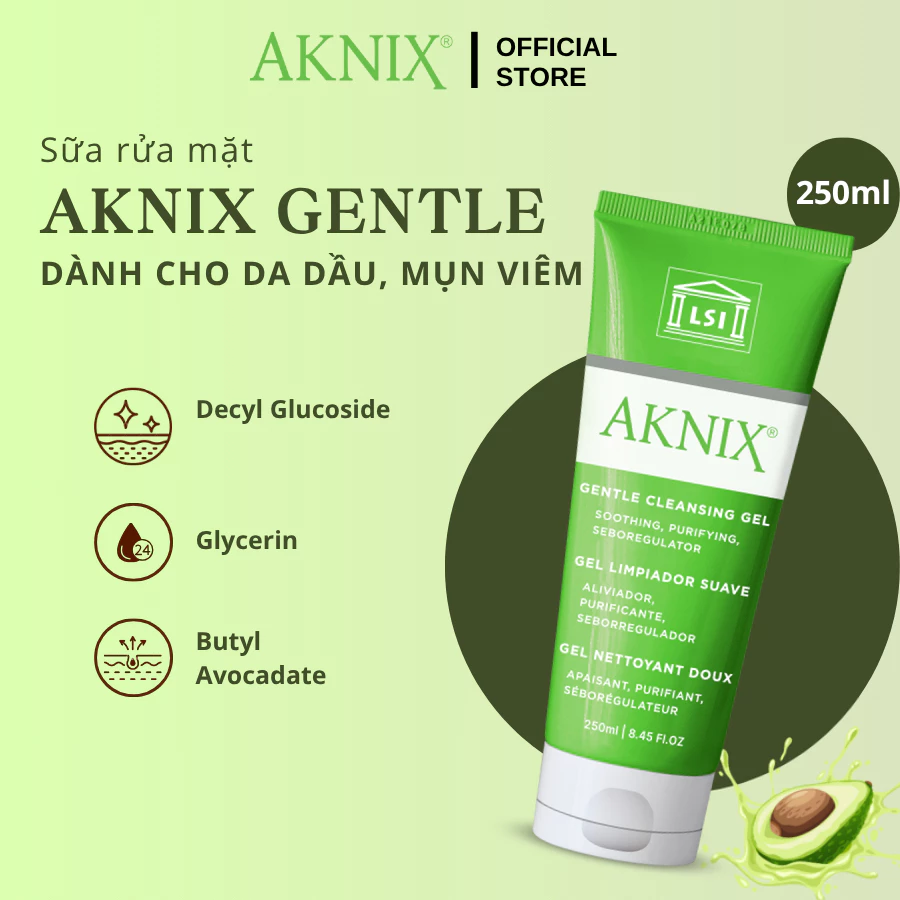AKNIX Sữa Rửa Mặt Gental Mụn Viêm Nặng 250Ml (Cty)