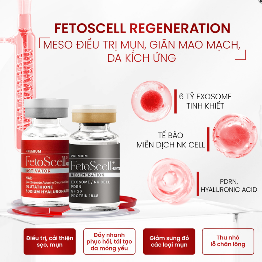 FetoScell Collagen Meso Hộp 2 Lọ F01+F05 Giúp Căng Bóng, Sáng Da (Cty) - Mẫu mới màu đỏ