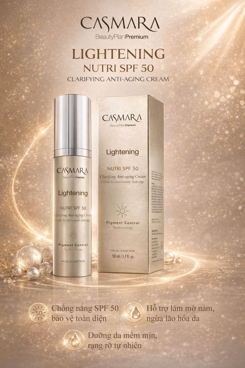 Casmara Lightening Clarifying Anti-Aging Kem Dưỡng Nám Ngày SPF50 50ml (CTY)