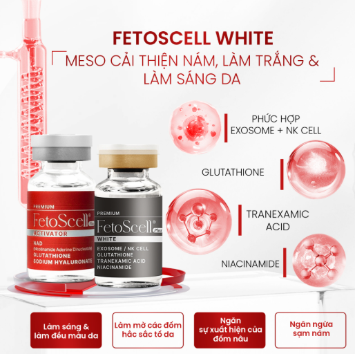 FetoScell White Meso Hộp 2 Lọ F02+F05 Hoạt Chất Làm Mờ Thâm Nám, Trắng Da (Cty)