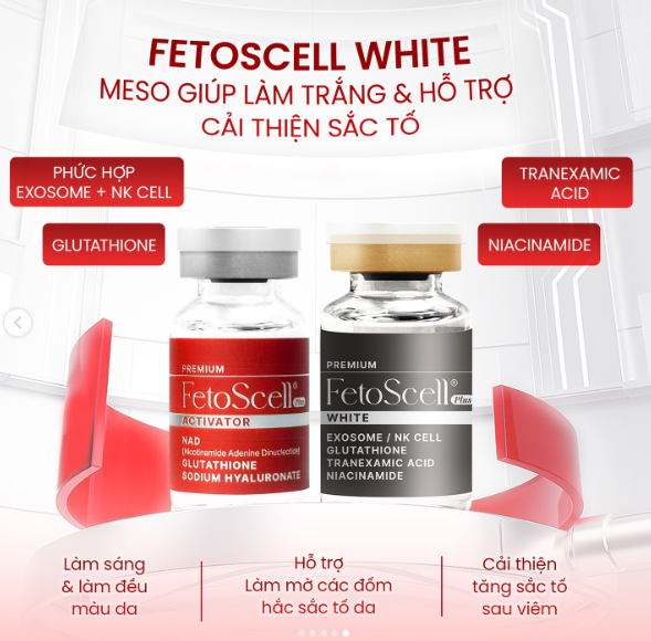 FetoScell White Meso Hộp 2 Lọ F02+F05 Hoạt Chất Làm Mờ Thâm Nám, Trắng Da (Cty)