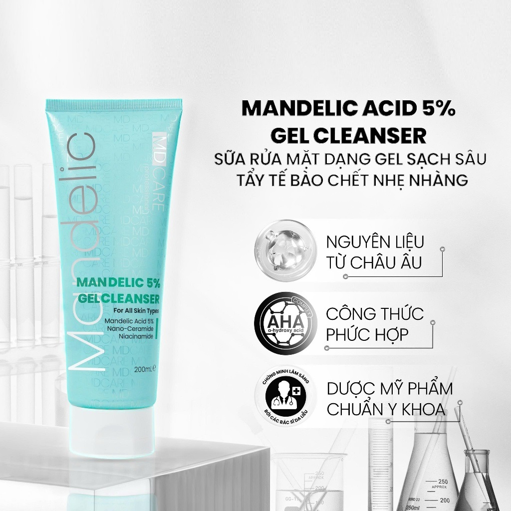 Md Care Srm Mandelic 5% Cleanser Bảo Vệ Da Khô, Lão Hóa 200Ml-Xanh Ngọc (Cty)
