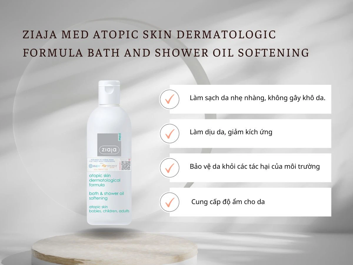 Ziaja Dầu Tắm Mềm Mịn Da Med Atopic Skin Dermatological Formula Bath & Shower Oil Softening 270Ml (CTY)
