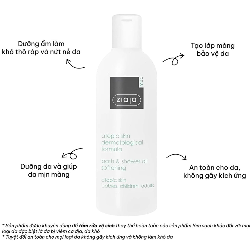 Ziaja Dầu Tắm Mềm Mịn Da Med Atopic Skin Dermatological Formula Bath & Shower Oil Softening 270Ml (CTY)