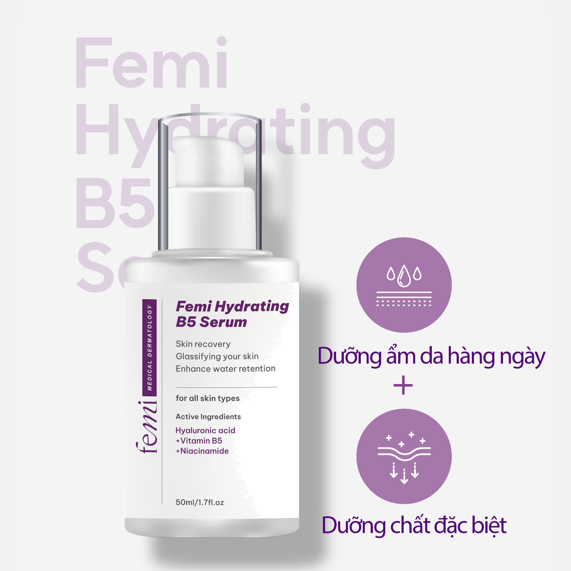 Femi Hydrating B5 Serum Phục Hồi Tái Tạo Da 50Ml (Cty)