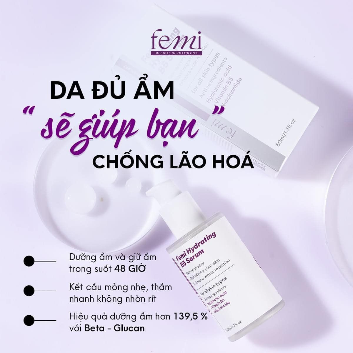 Femi Hydrating B5 Serum Phục Hồi Tái Tạo Da 50Ml (Cty)