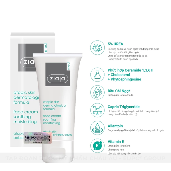 Ziaja Face Cream Soothing Kem dưỡng ẩm 5% Ure 50ml (Cty)