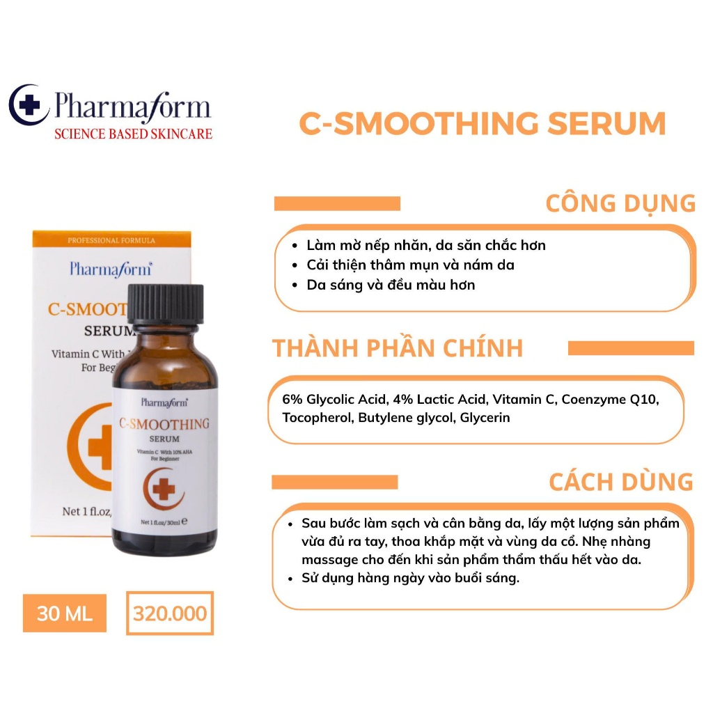 Pharmaform Serum C-Smoothing+10% Aha 30Ml-Màu Cam (Cty)