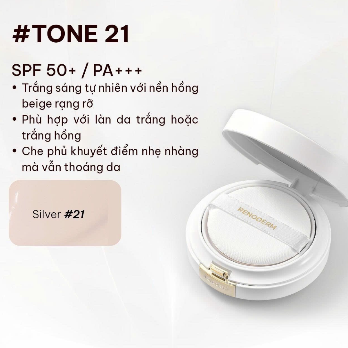 Phấn Renoderm Silver Tone 21 Trắng (Vỏ Bạc) (CTY)