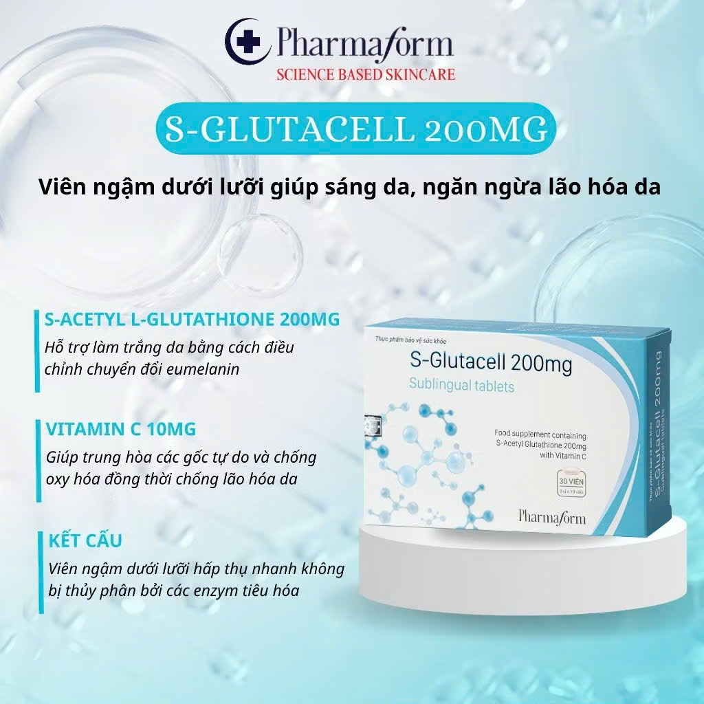 Pharmaform S-Glutacell Viên Ngậm Trắng Da 200Mg (Cty)