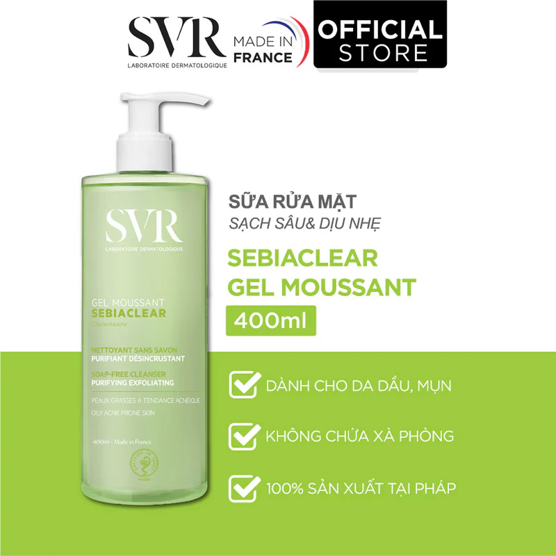 Svr Sebiaclear Moussant Gel Rửa Mặt Cho Da Dầu Mụn 400Ml (Cty)