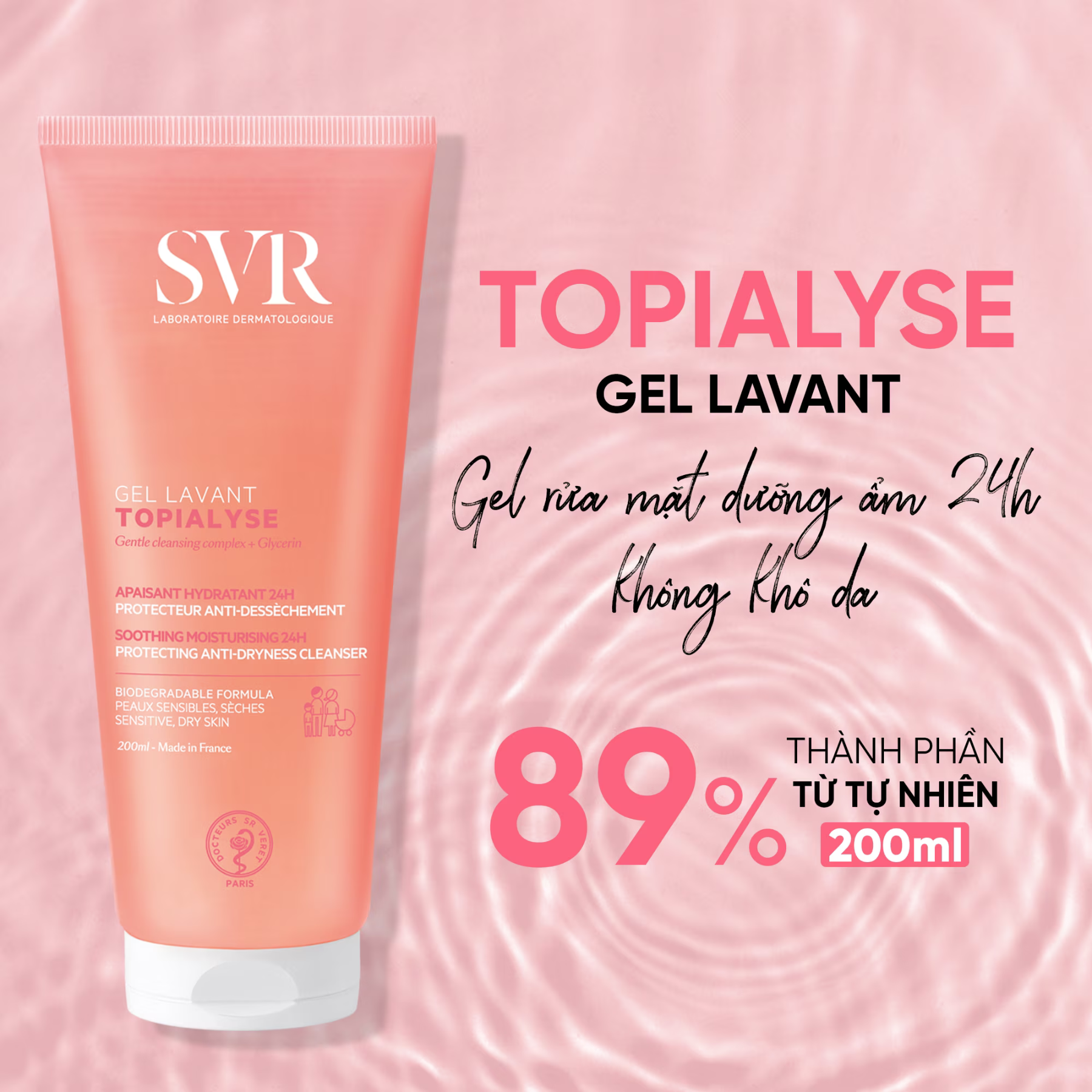 Svr Gel Lavant Topialyse Gel Rửa Mặt, Gel Tắm 200Ml - Màu Hồng (Cty)