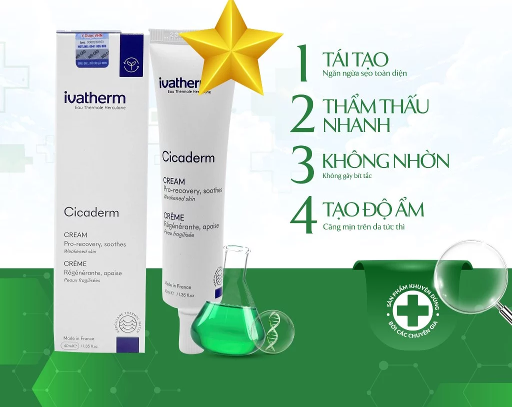 Ivatherm Cicaderm Crème Kem Dưỡng Tái Tạo Da 40Ml (Cty)