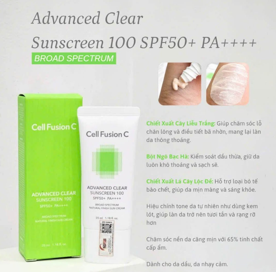 Cell Fusion C Kem Chống Nắng Advanced Clear Sunsceen 100 35ml (Cty) - Xanh Lá