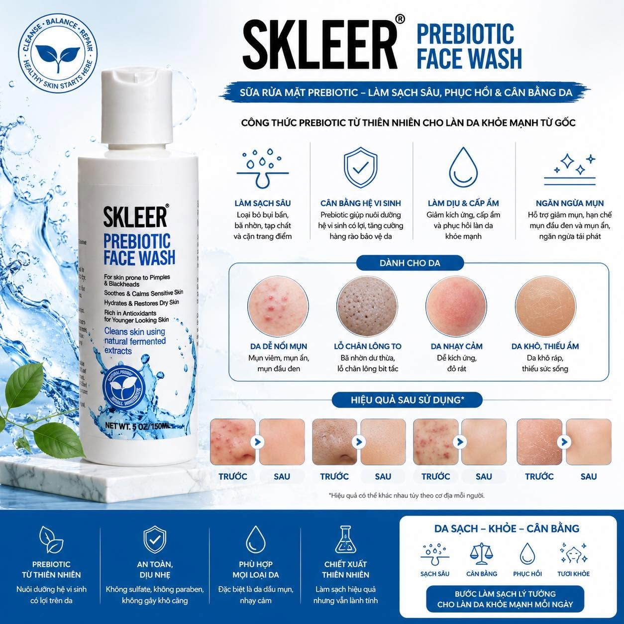 Skleer Sữa Rửa Mặt Prebiotic Face Wash 150ml (CTY)