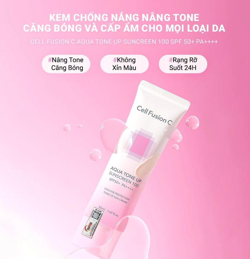 Cell Fusion C Kem Chống Nắng Aqua Tone Up Sunsceen 100 50ml (Cty) - Màu Hồng