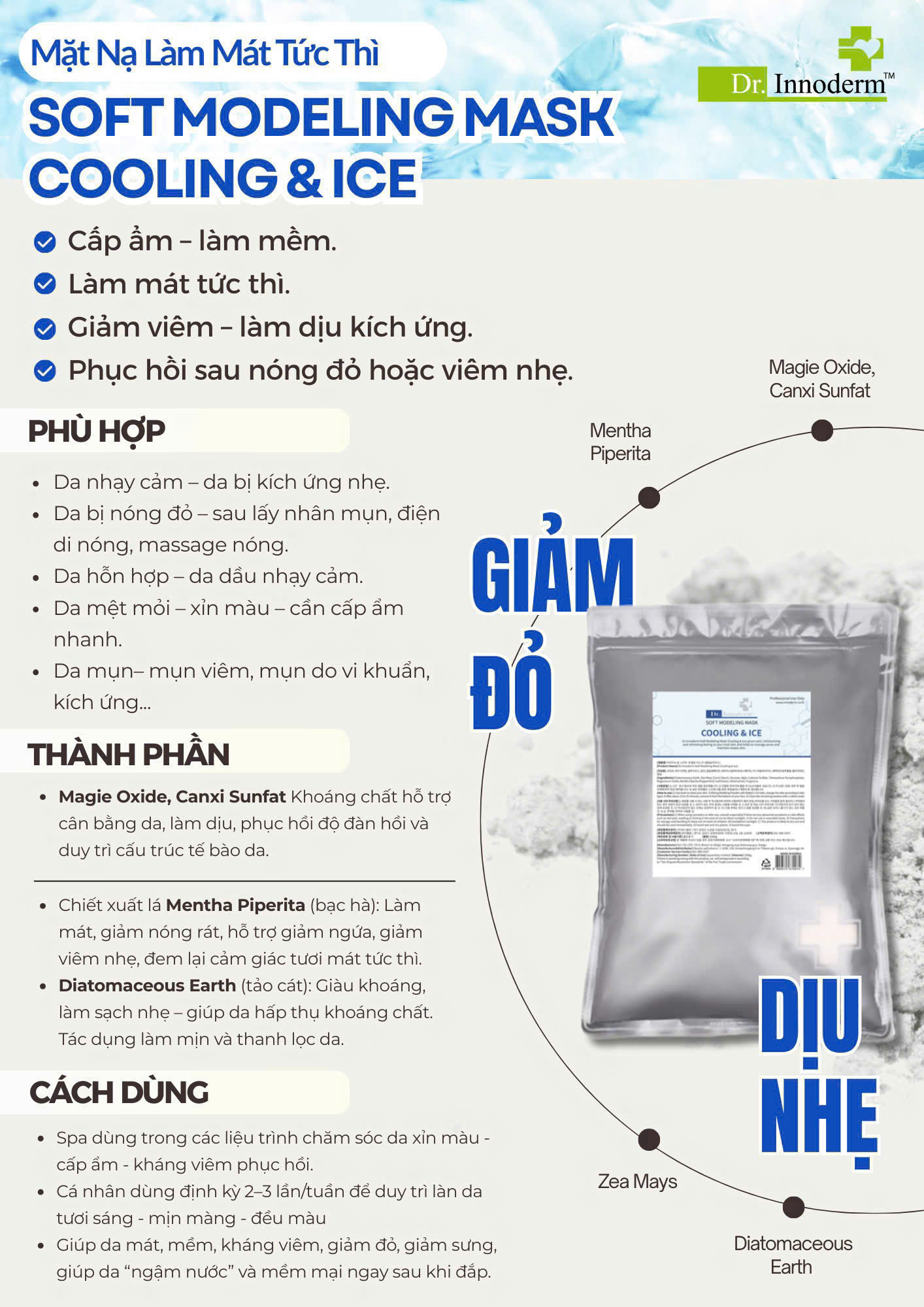 Dr. Innoderm Mặt Nạ Làm Mát Soft Modeling Mask Cooling & Ice 1kg (CTY)