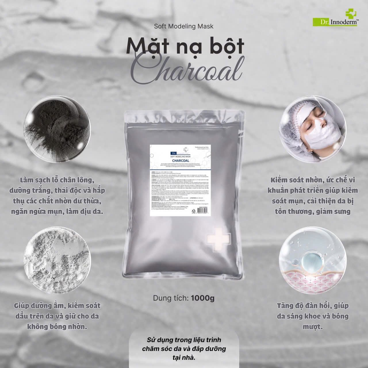 Dr. Innoderm Sample Mặt Nạ Bột Soft Modeling Mask Charcoal 1kg (CTY)
