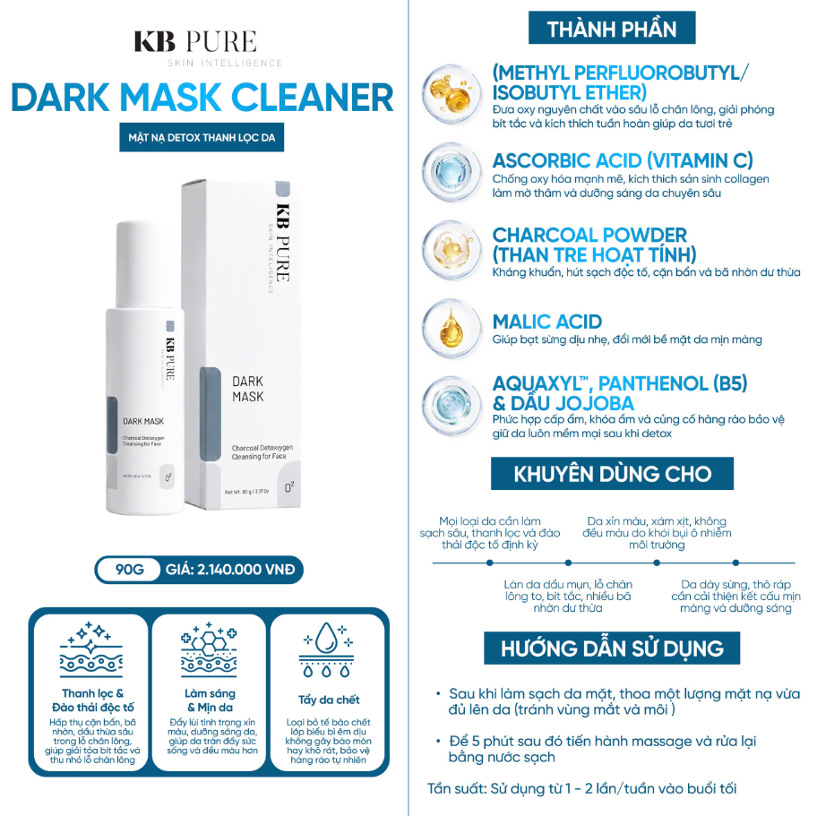 Kb Pure Dark Mask Thải Độc Detox Than Tre 90g Xanh Dương (CTY) - Mẫu Mới