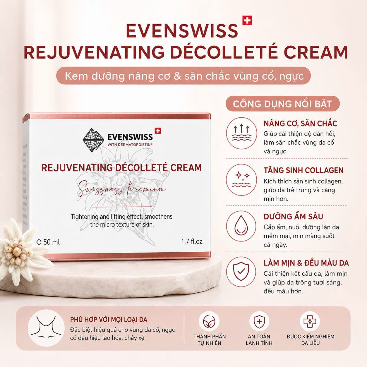 Evenswiss Kem Dưỡng Vùng Cổ, Ngực Rejuvenating Décollete Cream  50ml (CTY)