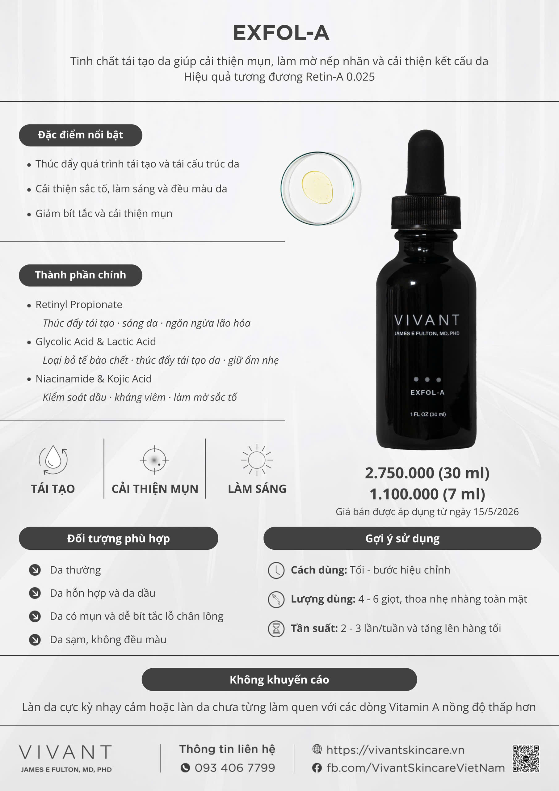Vivant Exfol-A Forte Serum Tẩy Tế Bào Chết Tái Tạo Da 30Ml (Cty)