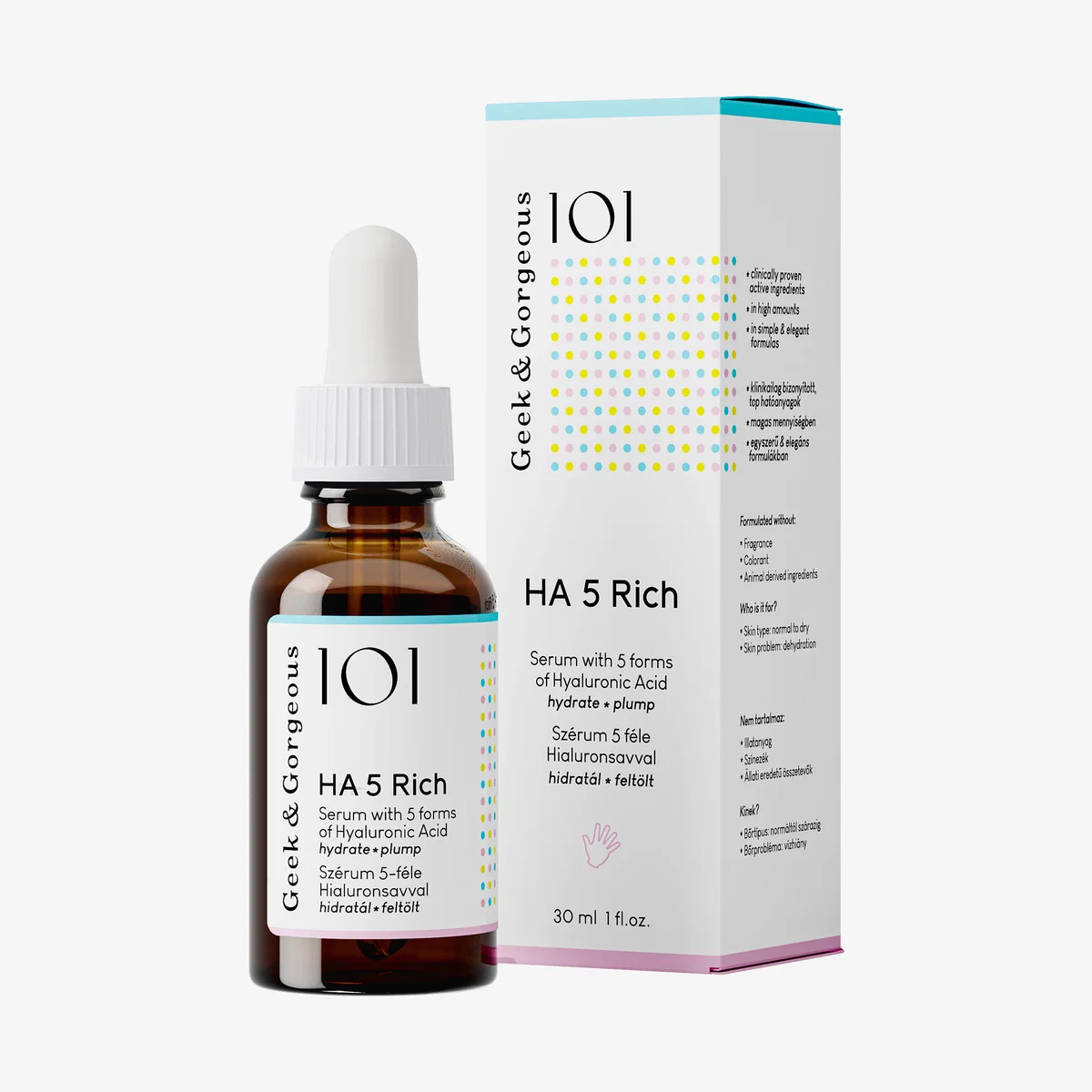 Geek & Gorgeous Tinh Chất Cấp Ẩm, Tăng Đàn Hồi HA 5 Rich 30ml (CTY)