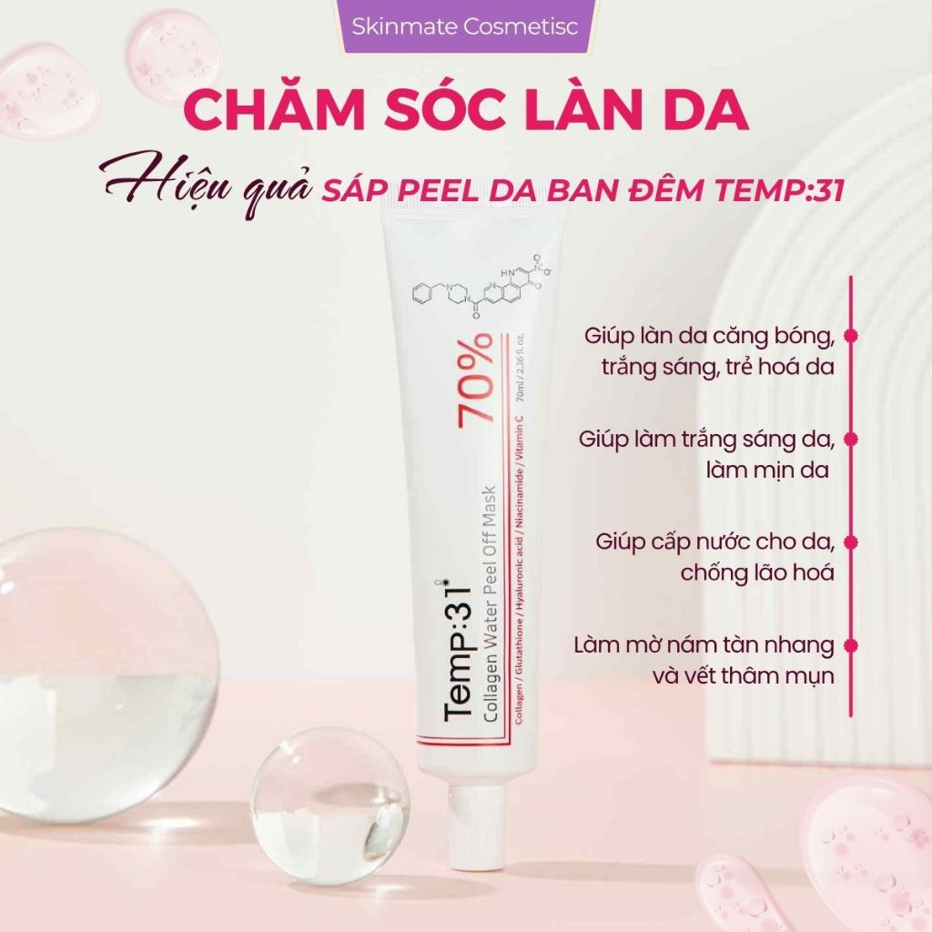 Temp 31 Mặt Nạ Dưỡng Da Collagen Water Peel Off 70% 70ml (CTY)+ cọ đắp mặt nạ