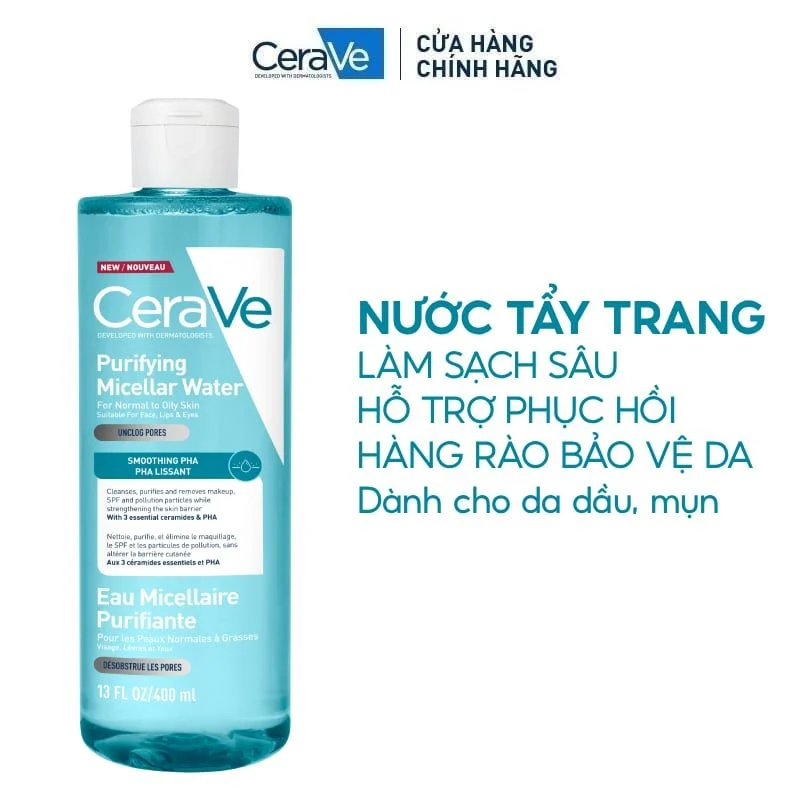 Cerave Nước Tẩy Trang Cho Da Dầu Purifying Micellar Water 400ml (CTY)