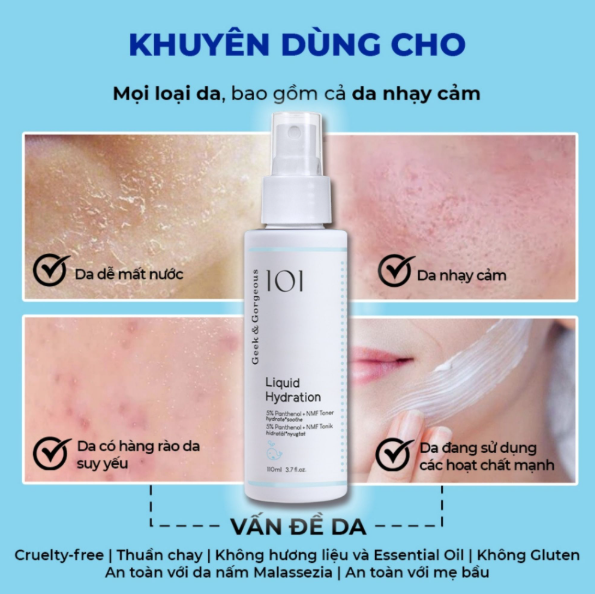 Geek & Gorgeous Toner Cấp Ẩm Làm Dịu Liquid Hydration 110ml (CTY)