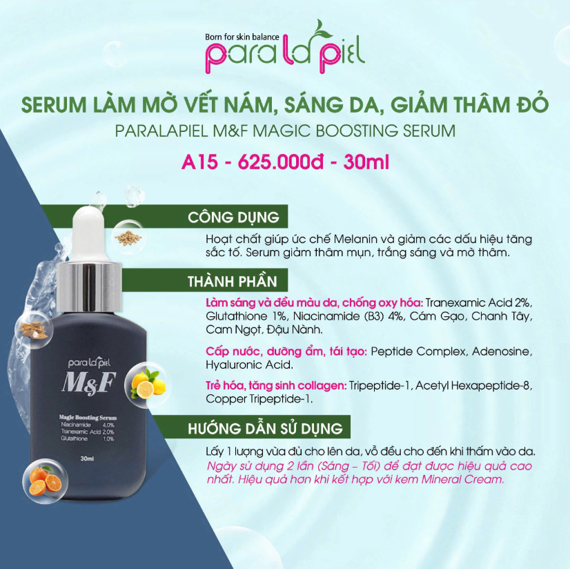 Paralapiel (A15) Tinh chất giảm vết thâm và đều màu da M&F Magic Boosting Serum 30ml (CTY)