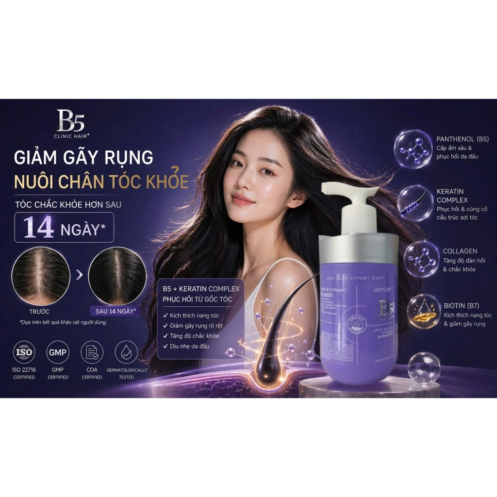 Uittlry Dầu Gội B5 Clinic Hair Anti-Los Biotin Collagen 500ml (CTY)