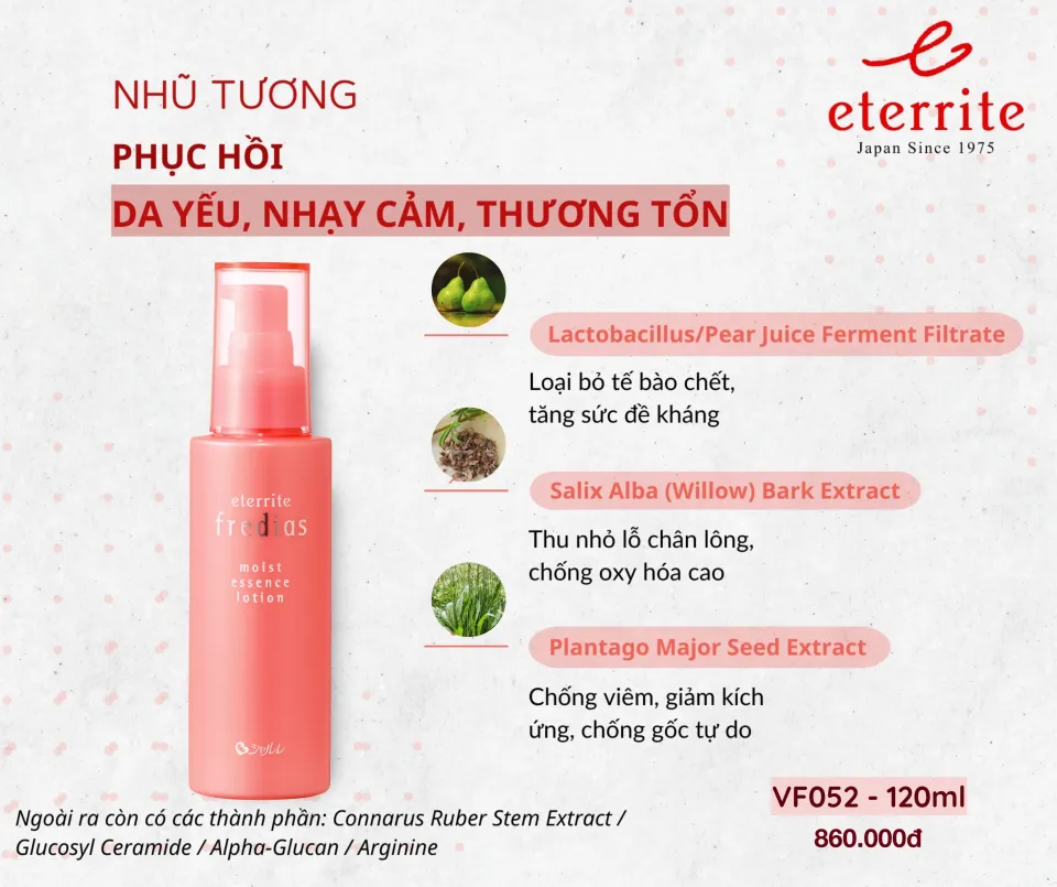 Eterrite (VF052) Phũ Tương Phục Hồi Da Fredias Moist Essence Lotion 120ml (CTY)