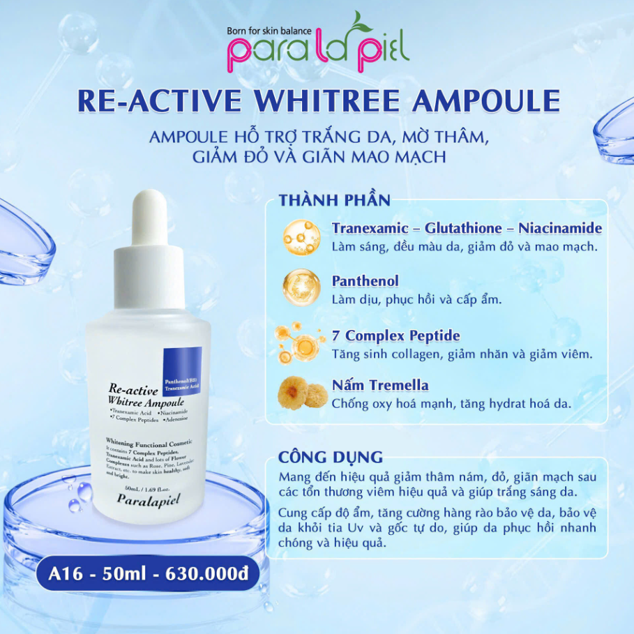 Paralapiel (A16) Tinh Chất Làm Sáng Da Re-active Whitree Ampoule 50ml (CTY)