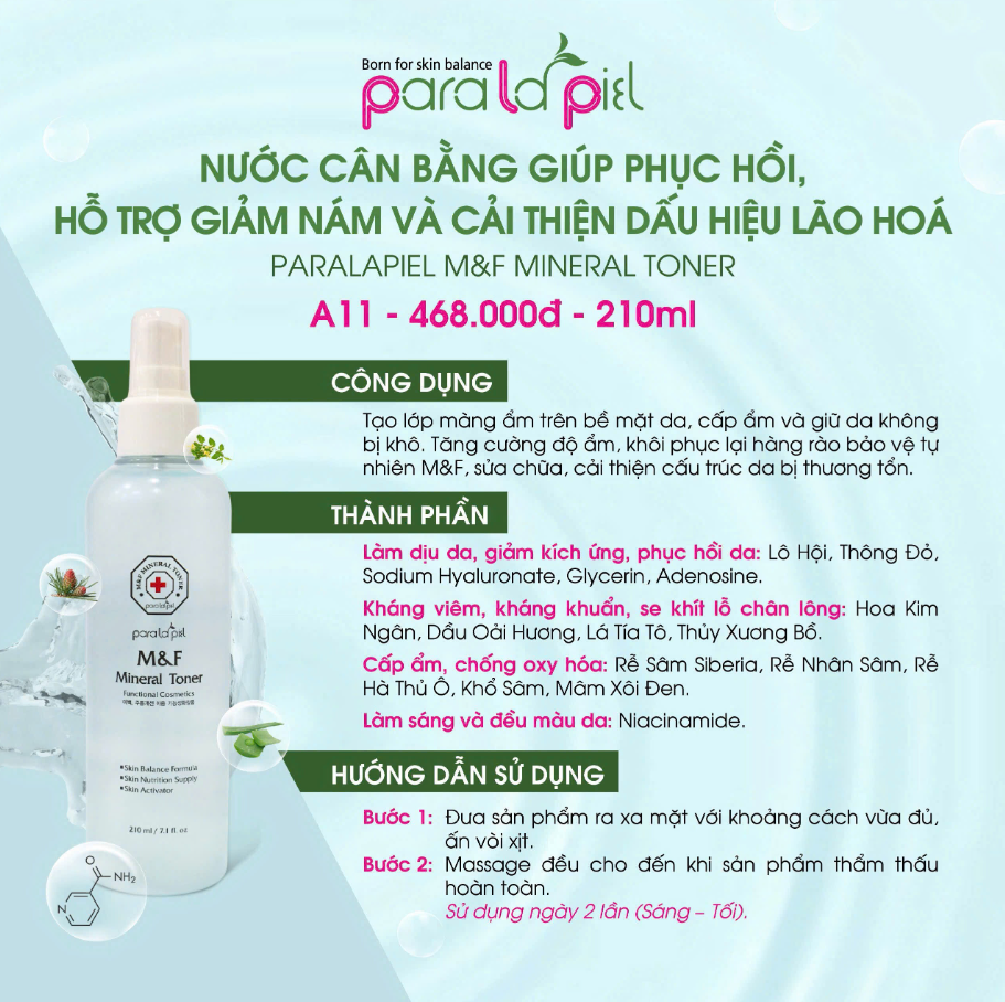 Paralapiel (A11) Xịt Cân Bằng Da M&F Mineral Toner 210ml (CTY)