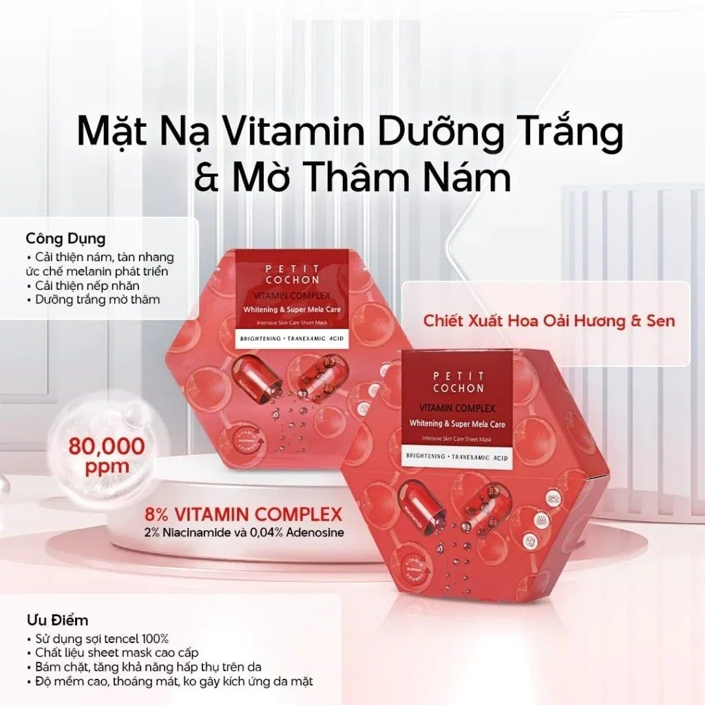 Mặt Nạ Dưỡng Sáng Petit Cochon Vitamin Complex Whitening & Super Mela Care 10x3g - Miếng Lẻ