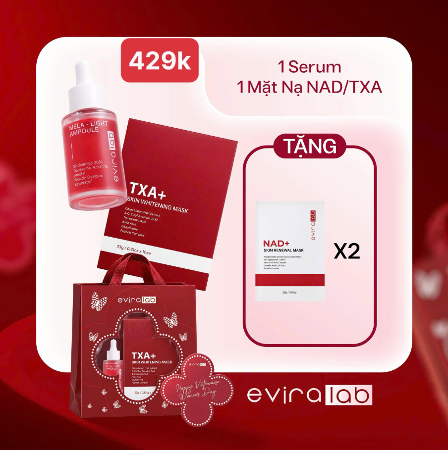 Set Eviralab 1 Serum Mela Light + 1 Hộp Nạ TXA Tặng 2 Miếng Nạ NAD+