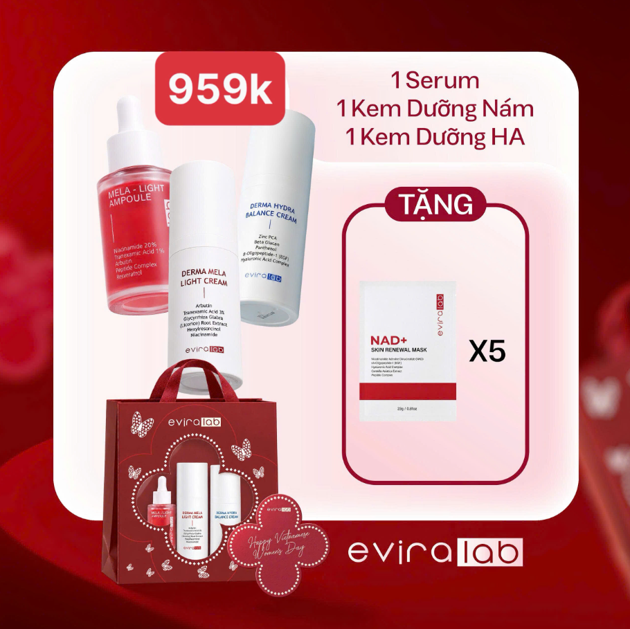 Set Eviralab Serum Mela Light + Kem Derma Hydra + Kem Derma Mela