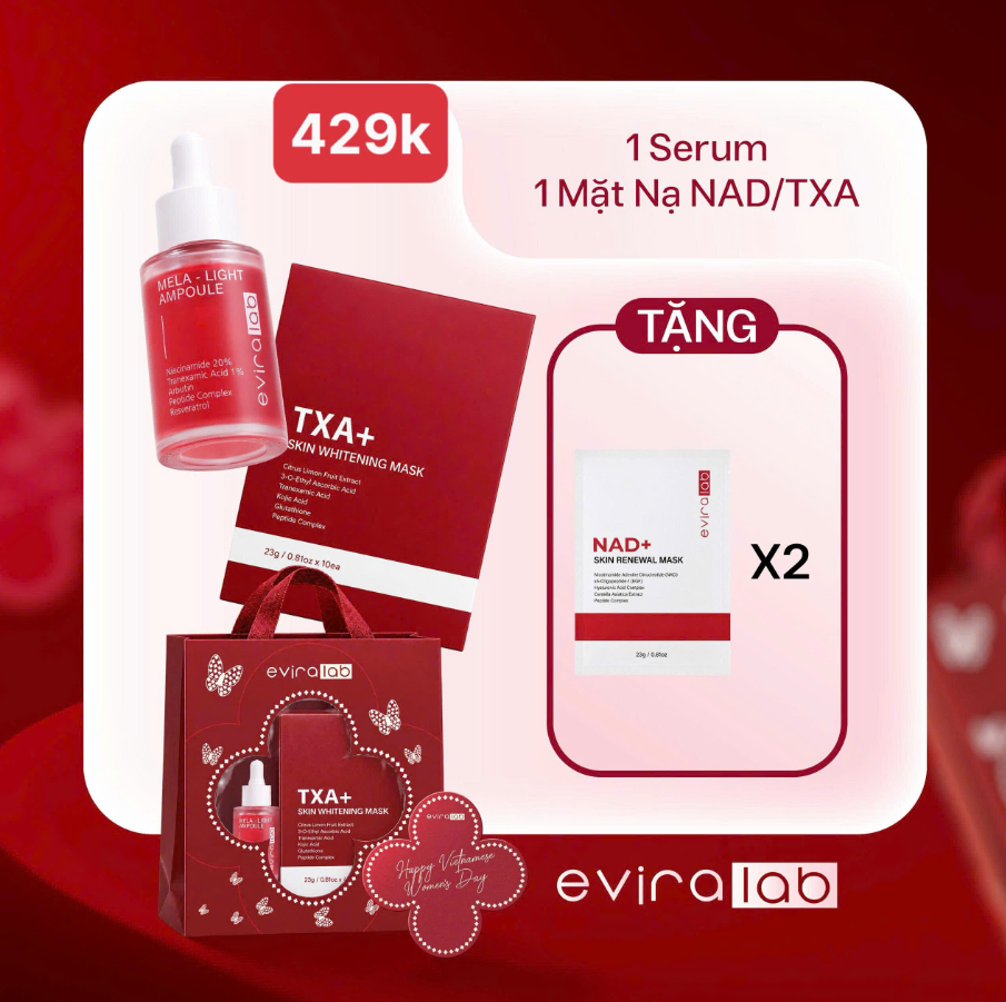 Set Eviralab Serum Mela Light + Hộp Nạ TXA