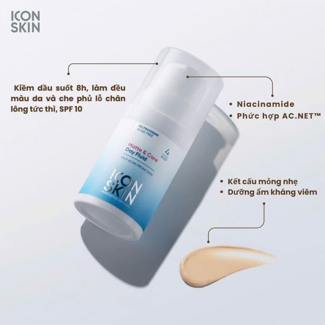 Icon Skin  Matte & Care Day Fluid Kem Dưỡng Ban Ngày Kiểm Soát Dầu, Mụn 30Ml  (Cty) – Step 4
