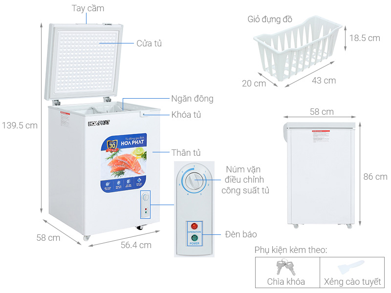 Tủ đông mini Hòa Phát HPF AD6107 107 lít DÀN ĐỒNG